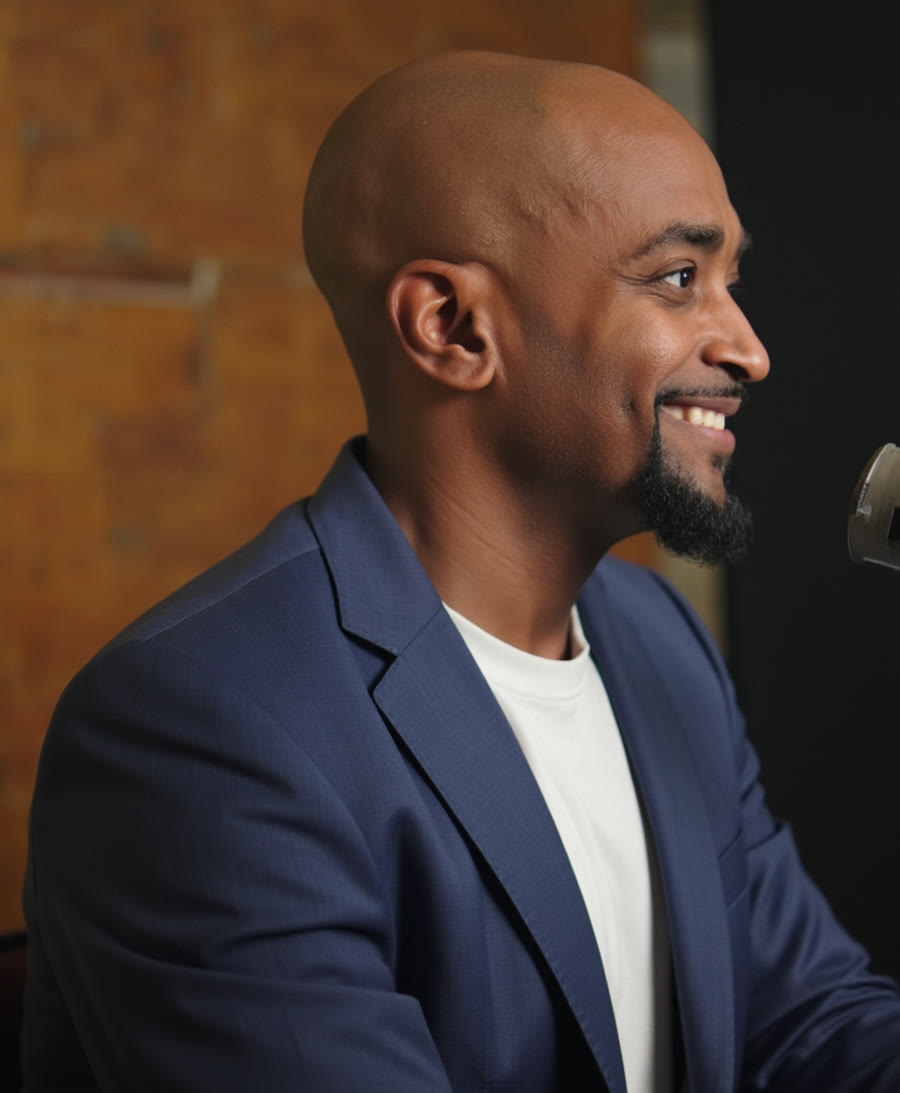 AI image of Daniel Booker, on a podcast