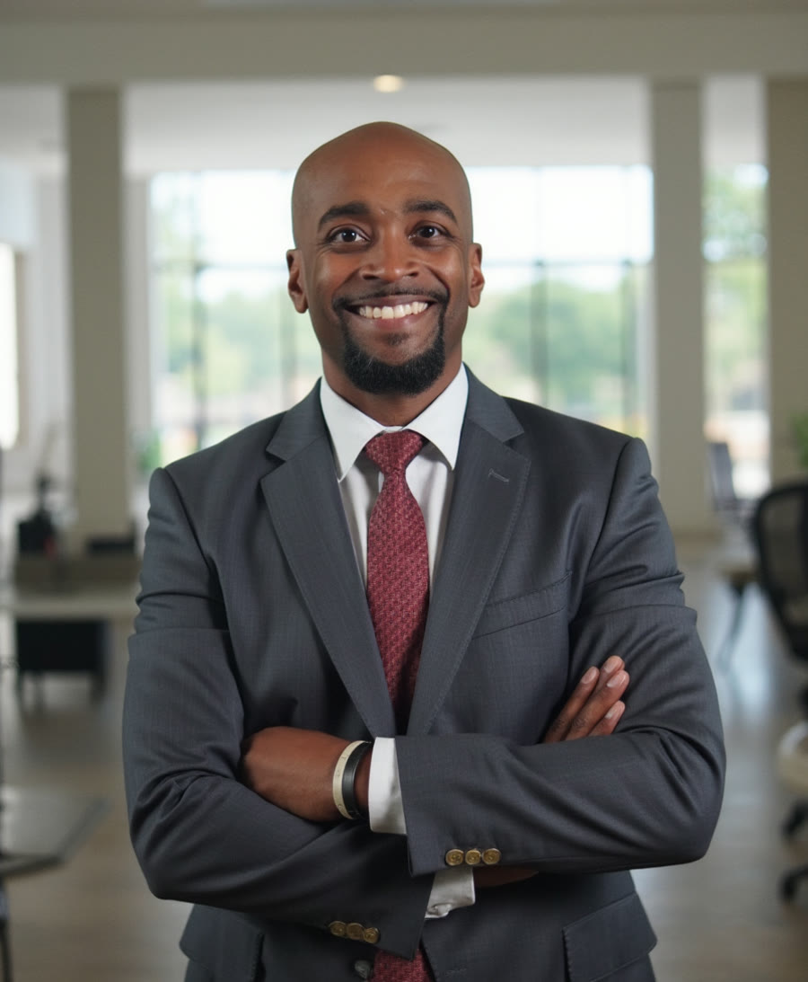 AI image of Daniel Booker, suit and tie