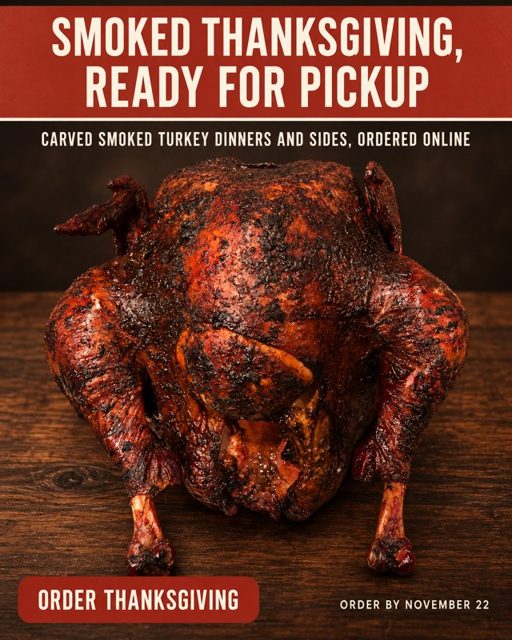 Holiday preorder ad for a BBQ restaurant
