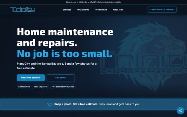 Landing page for a home repair business