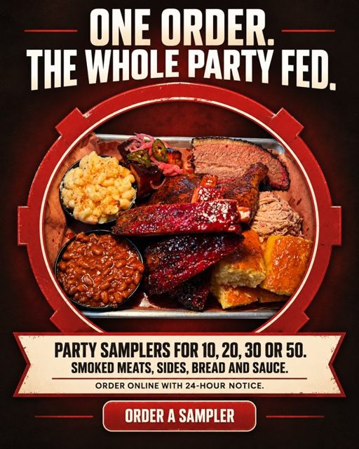 Party platter ad for a BBQ restaurant