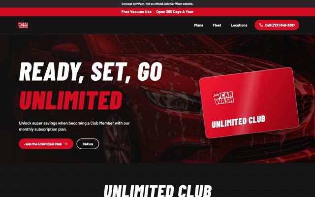 Landing page for a car wash